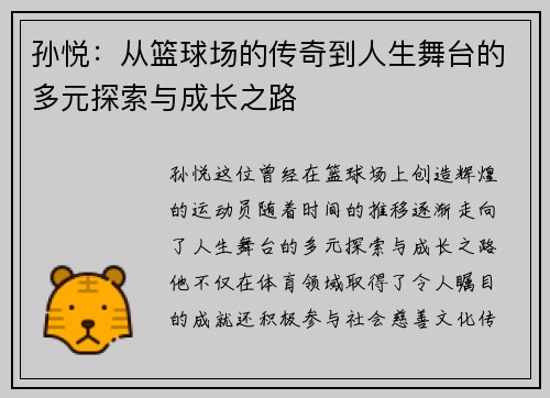 孙悦：从篮球场的传奇到人生舞台的多元探索与成长之路